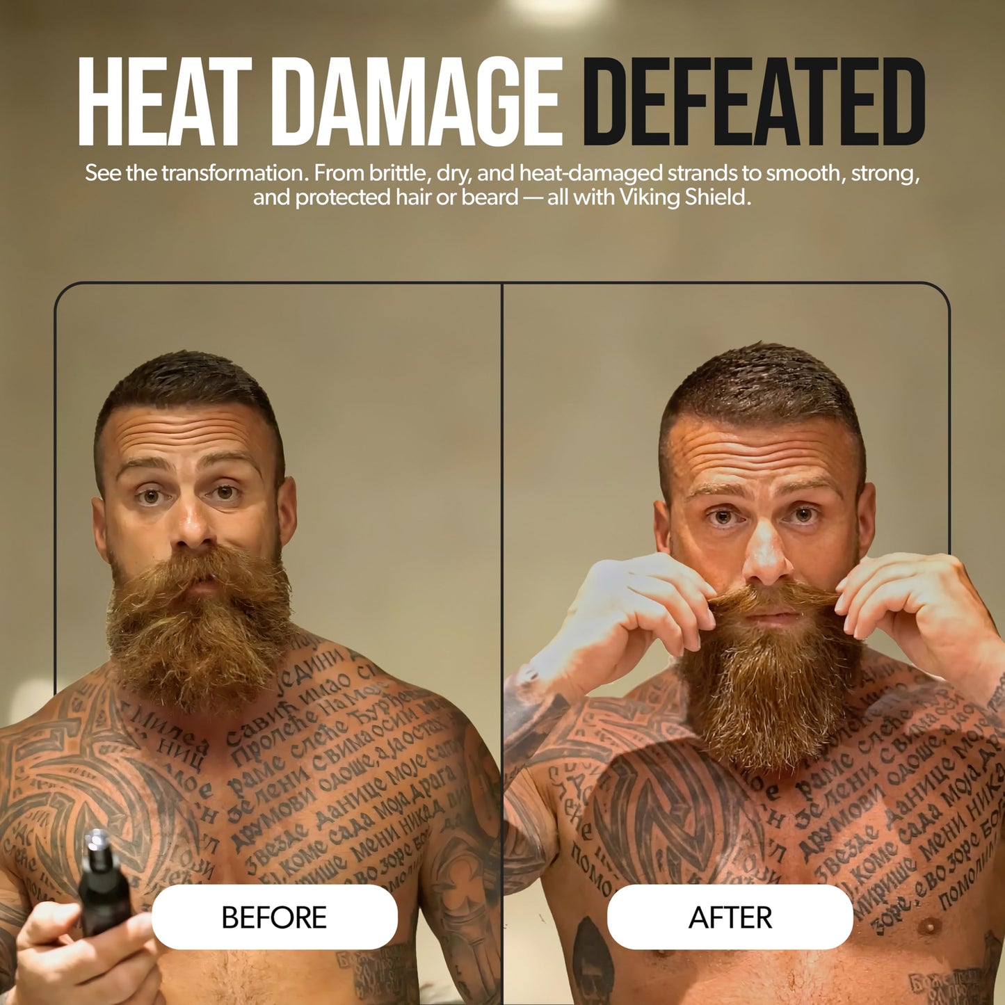 Back label of Viking Shield hair and beard heat protectant