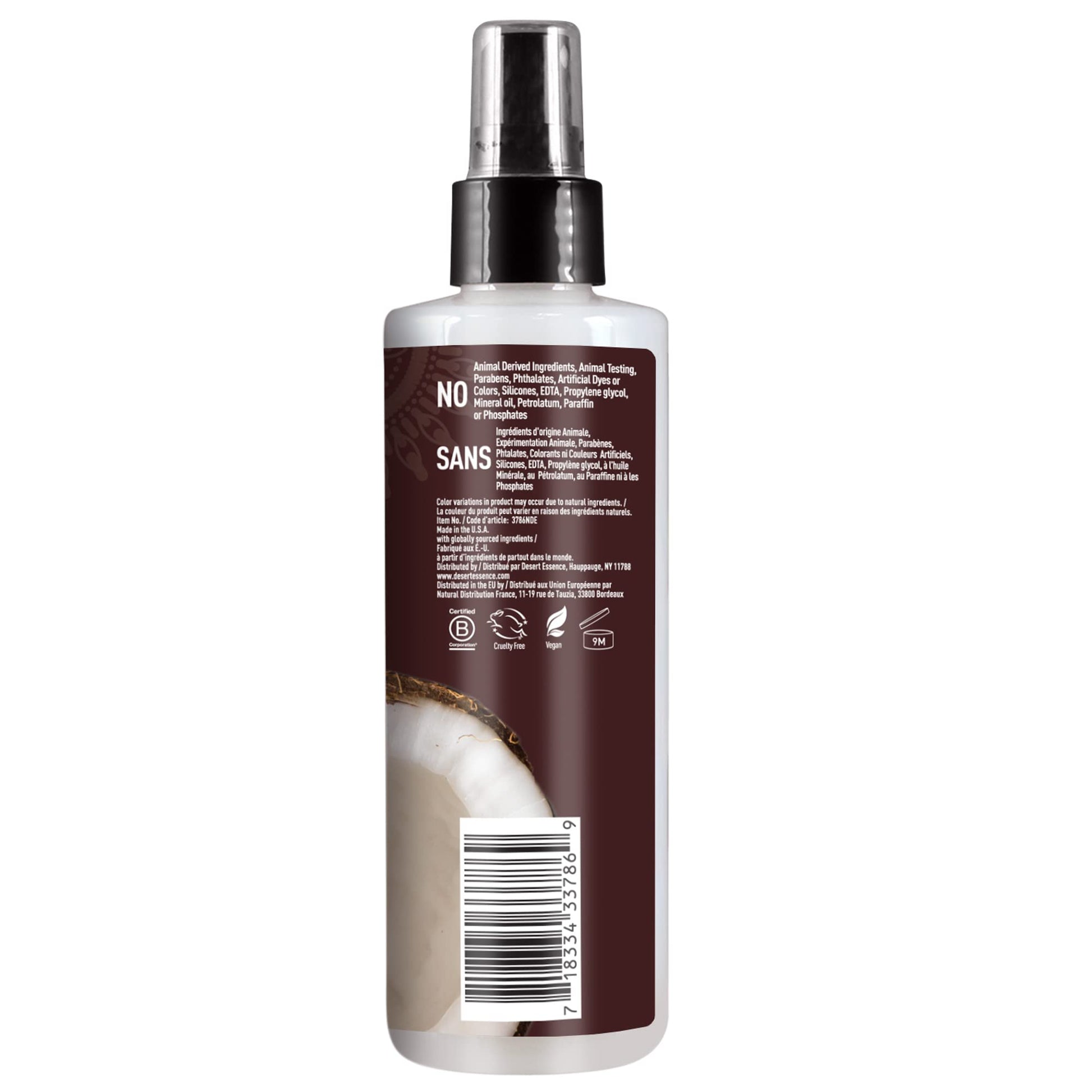 Desert Essence hair care spray bottle with cap on