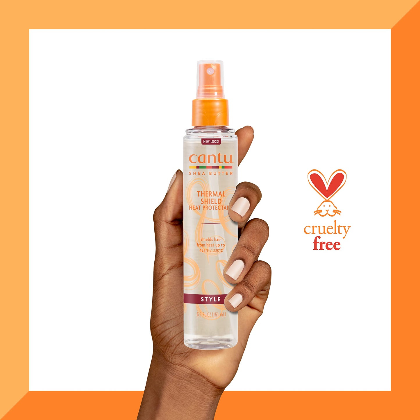Close up of Cantu 5.1 fluid ounce hair care spray bottle