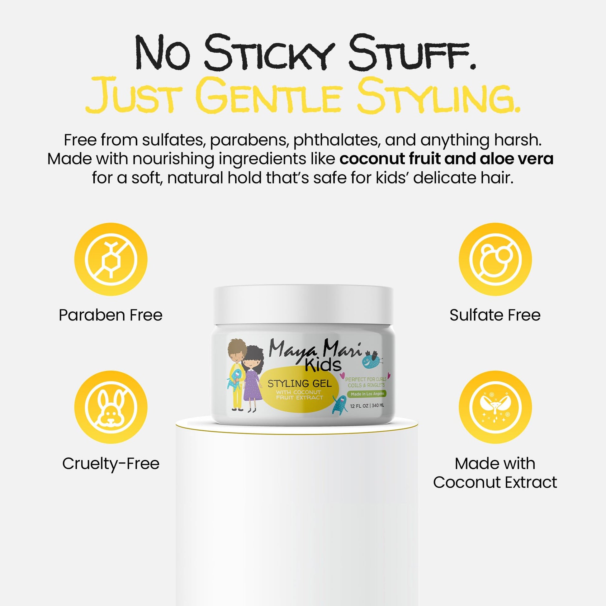 Curly hair styling gel for kids with coconut extract