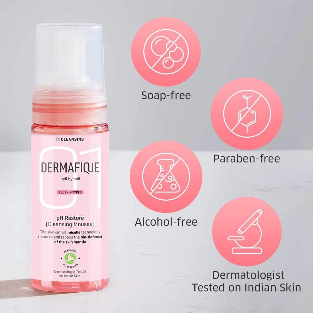 Dermatologist tested seal on Dermafique Cleansing Mousse bottle