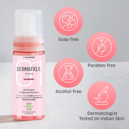 Dermafique skin barrier repair mousse showing ingredient highlights on container back
