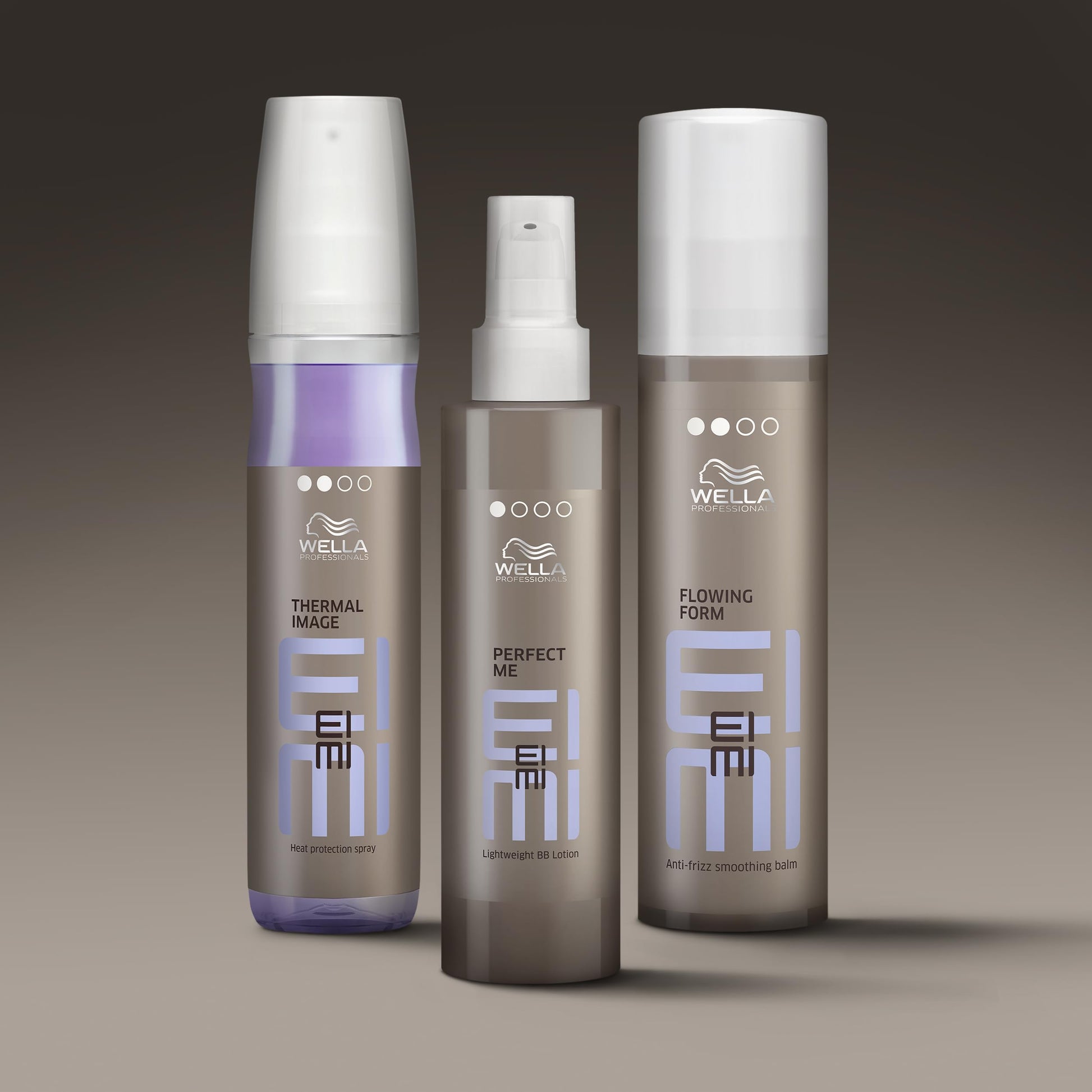 Wella Professionals EIMI Thermal Image bottle beside hair styling tools