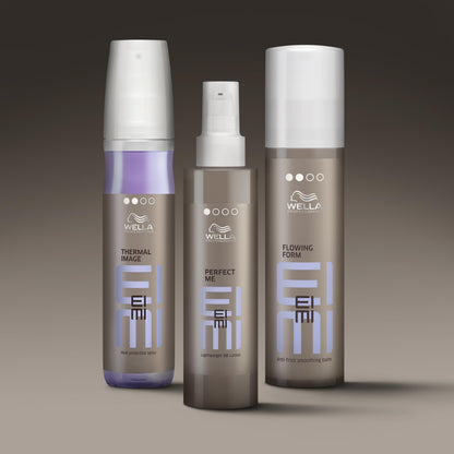 Wella Professionals EIMI Thermal Image bottle beside hair styling tools