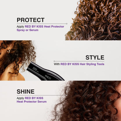 Application of Red By Kiss Ultra Keratin spray on hair