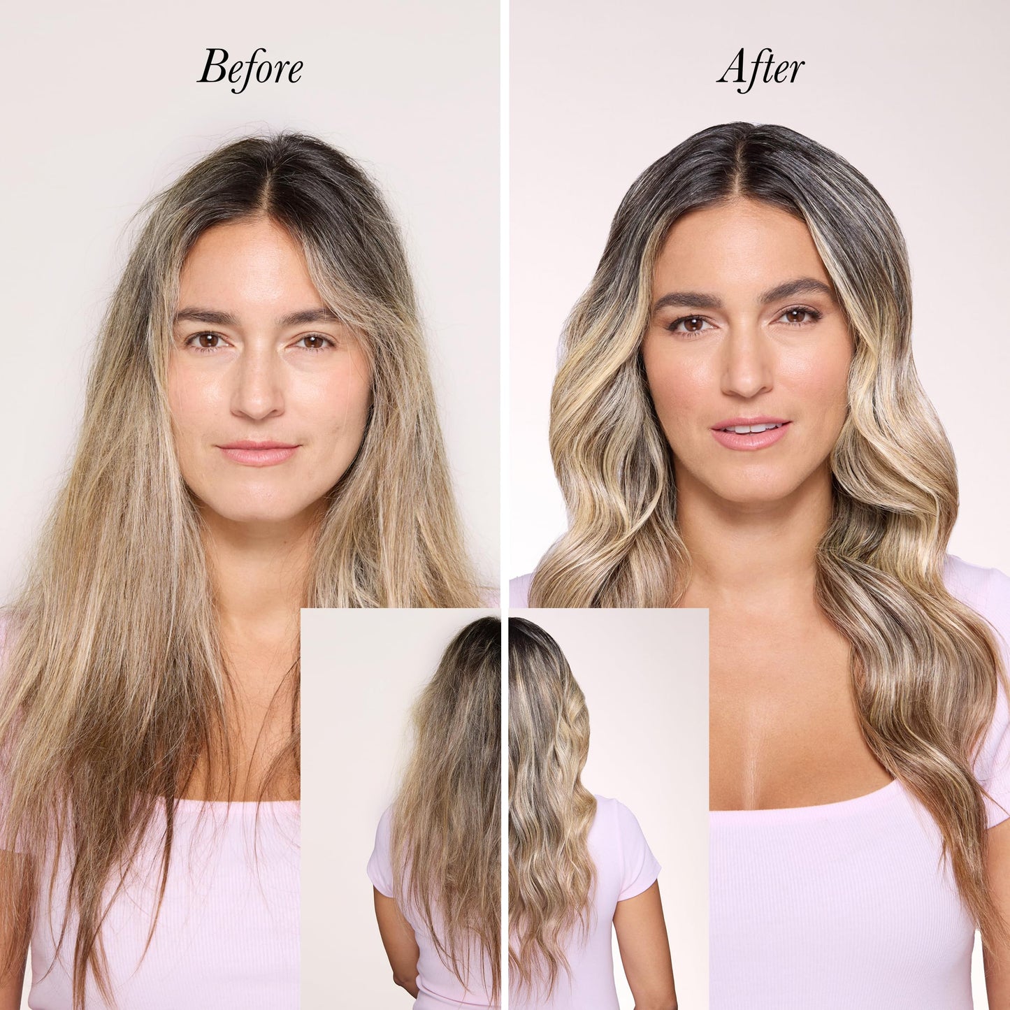 Application of L'Ange hair spray before using flat iron