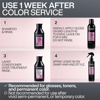Redken heat protection spray bottle held in hand