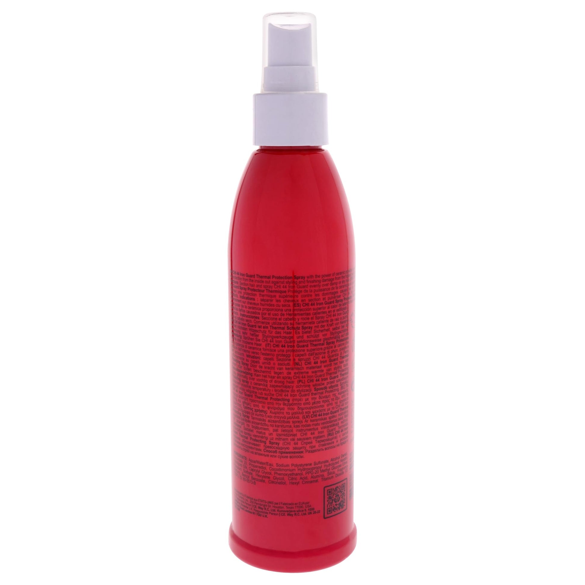 Close up of CHI 44 Iron Guard red spray bottle label