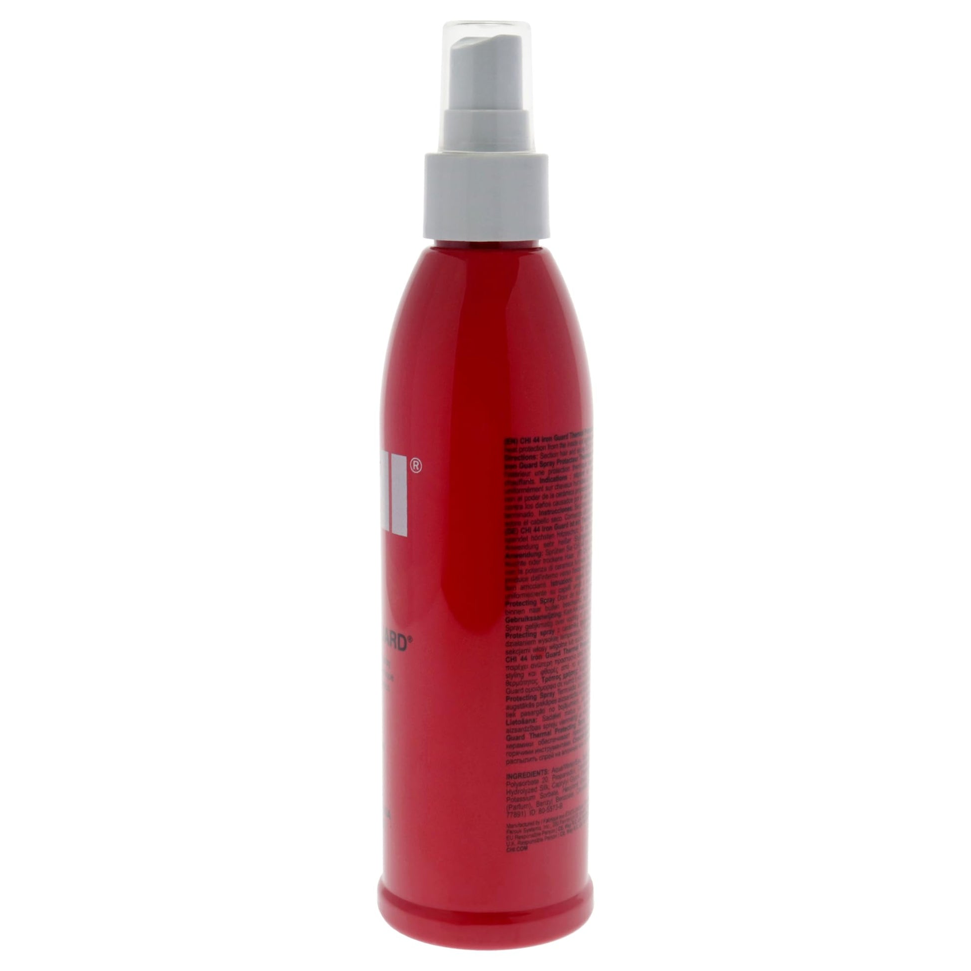 Back view of CHI 44 Iron Guard bottle with product information