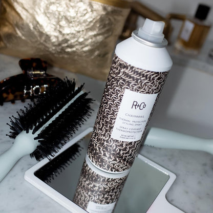 Close up of R+Co Chainmail spray nozzle and packaging