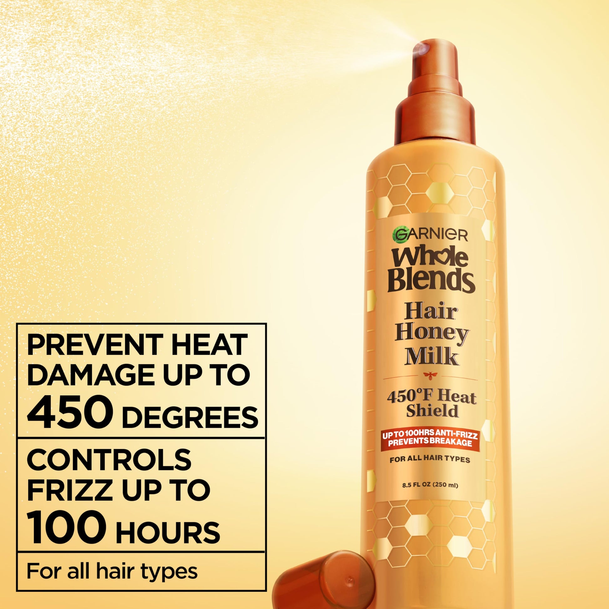 Back label of Garnier Whole Blends heat protectant showing ingredients