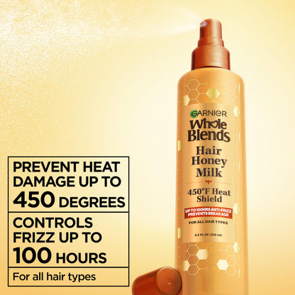 Back label of Garnier Whole Blends heat protectant showing ingredients