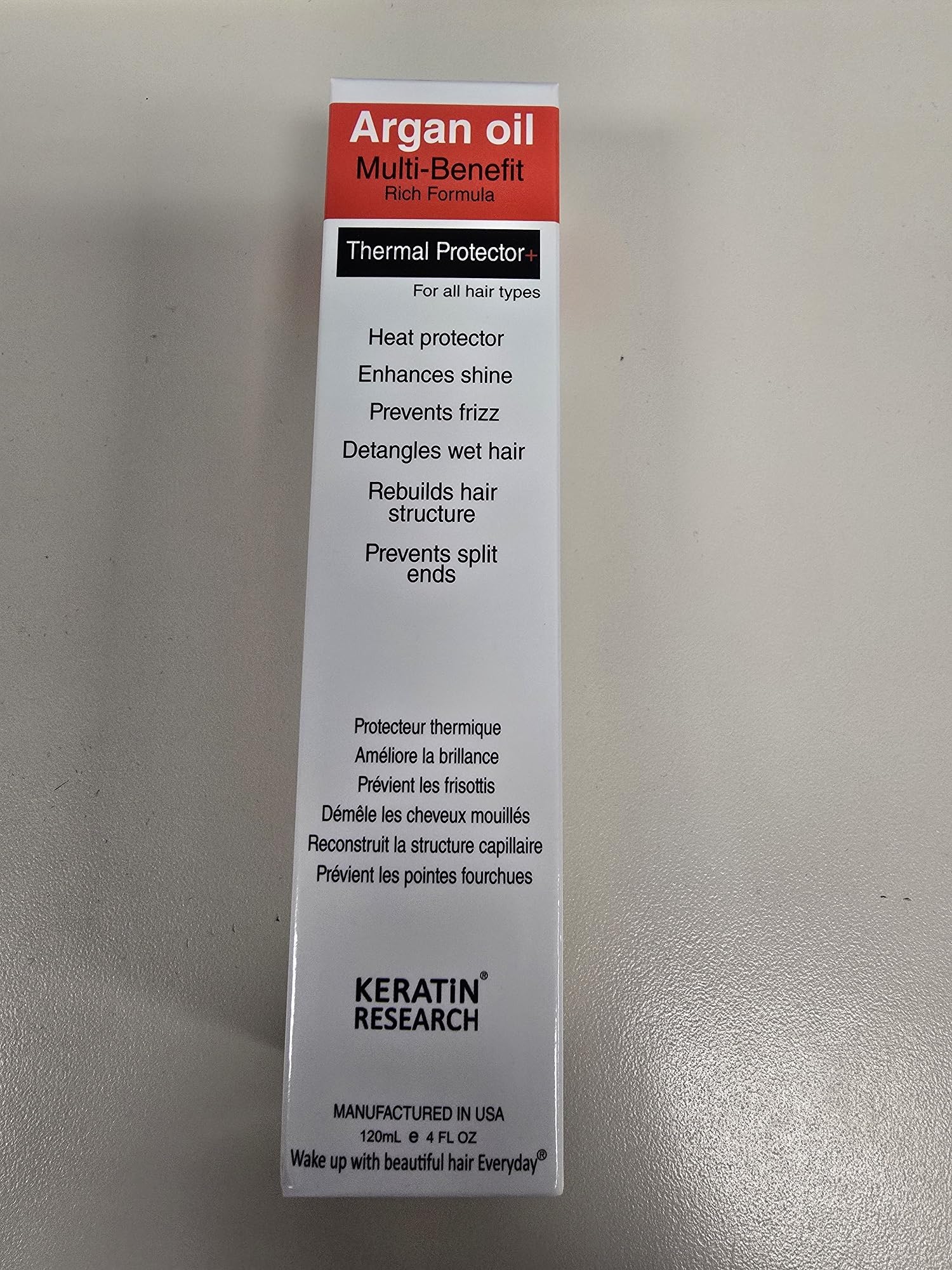 Keratin Research heat protectant spray packaging details