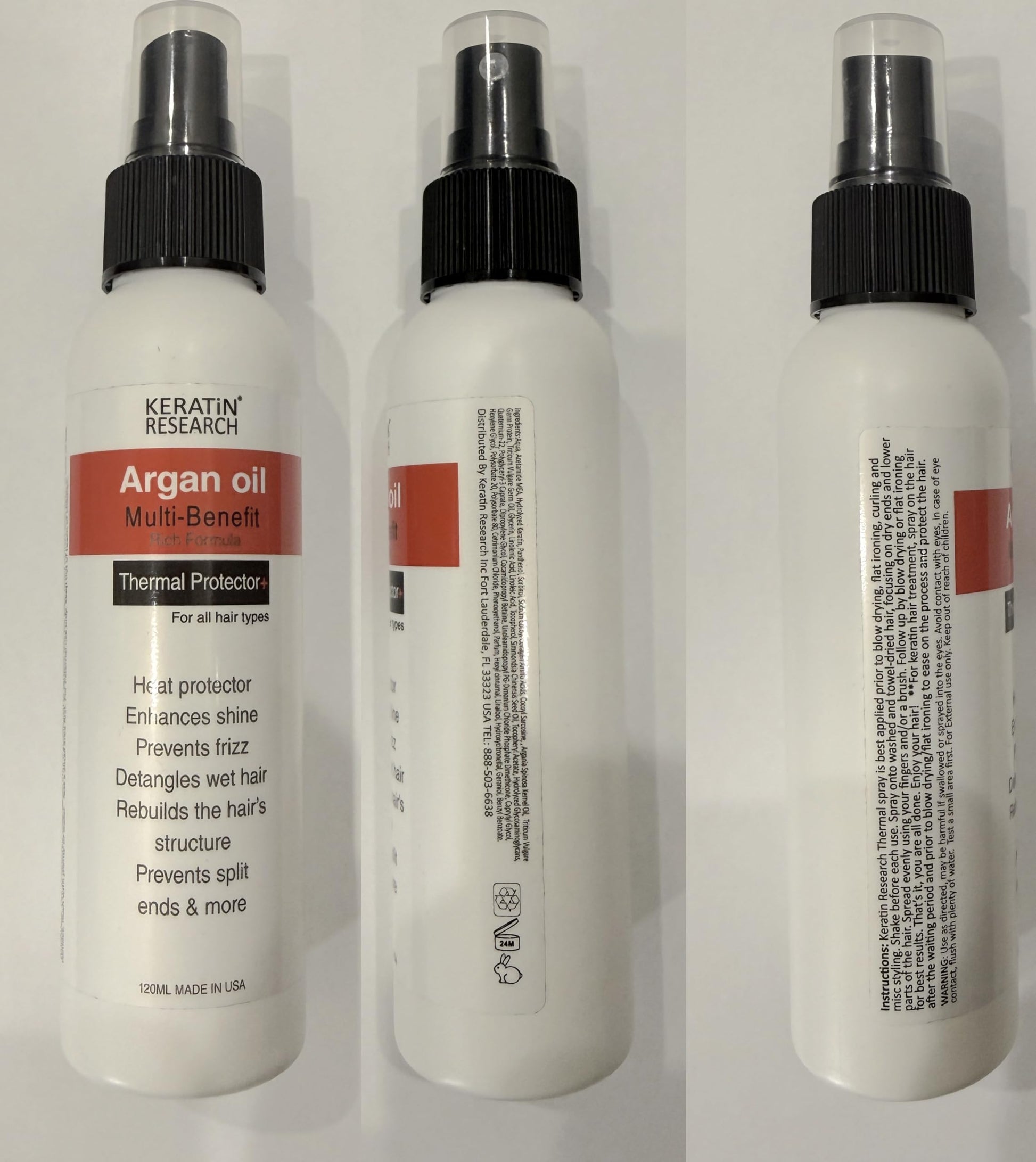 Argan oil hair protector spray nozzle and bottle design