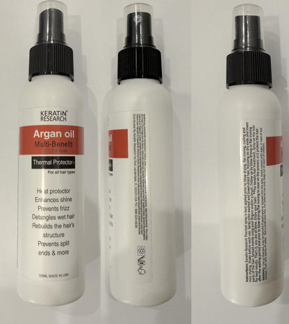 Argan oil hair protector spray nozzle and bottle design