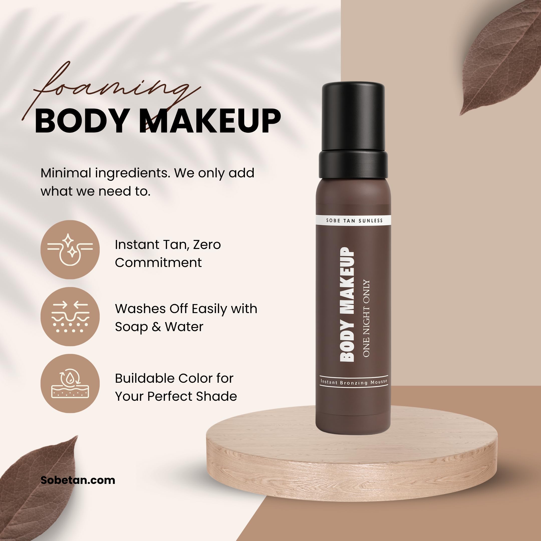 Sobe Tan instant wash off bronzing mousse bottle alongside the included premium application mitt.