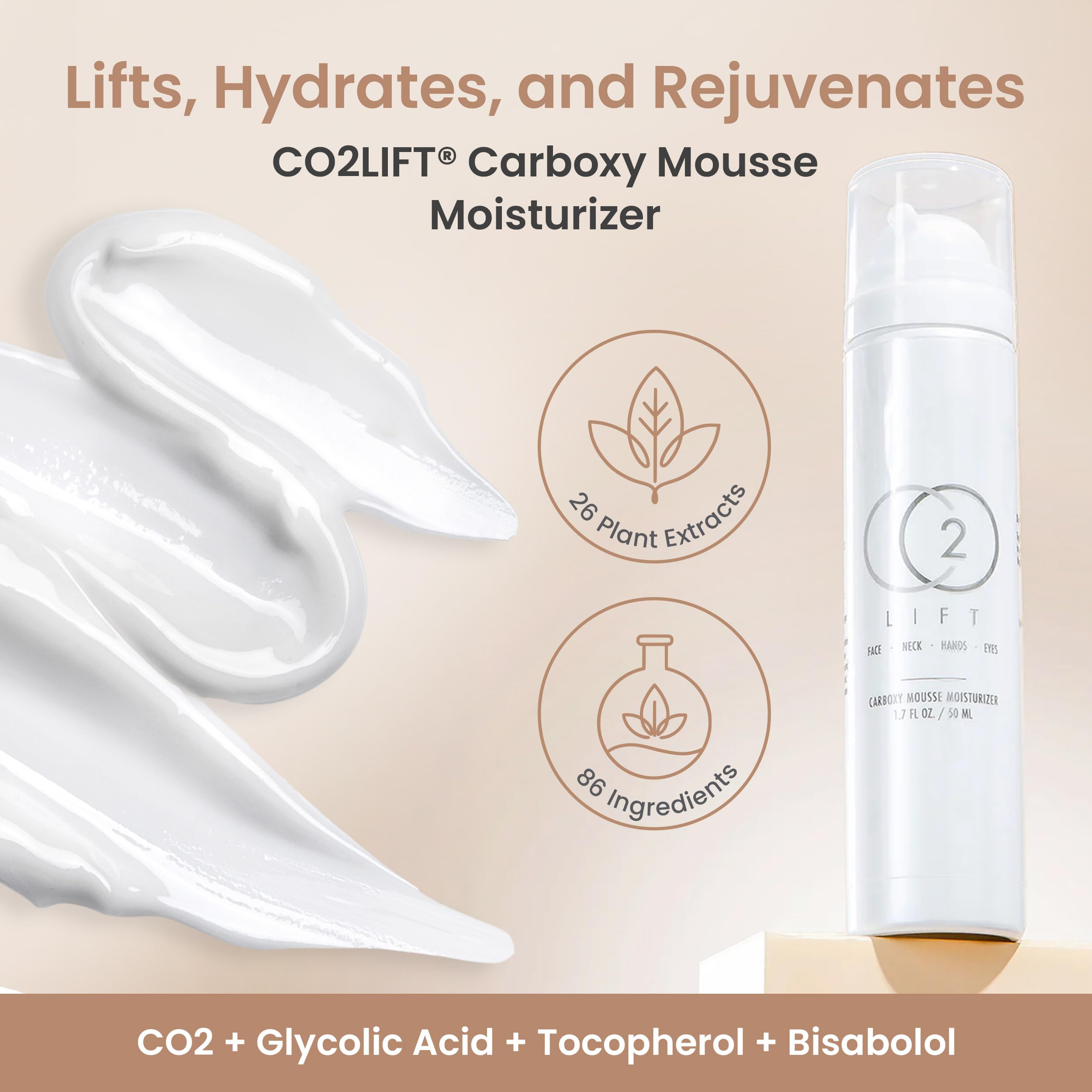 Oxygenating carboxy therapy moisturizing cream texture sample on skin.