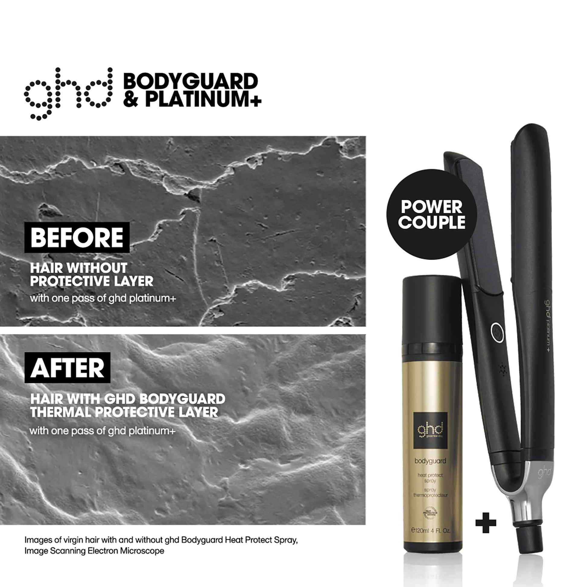 Authentic Ghd hair styling product bottle on display