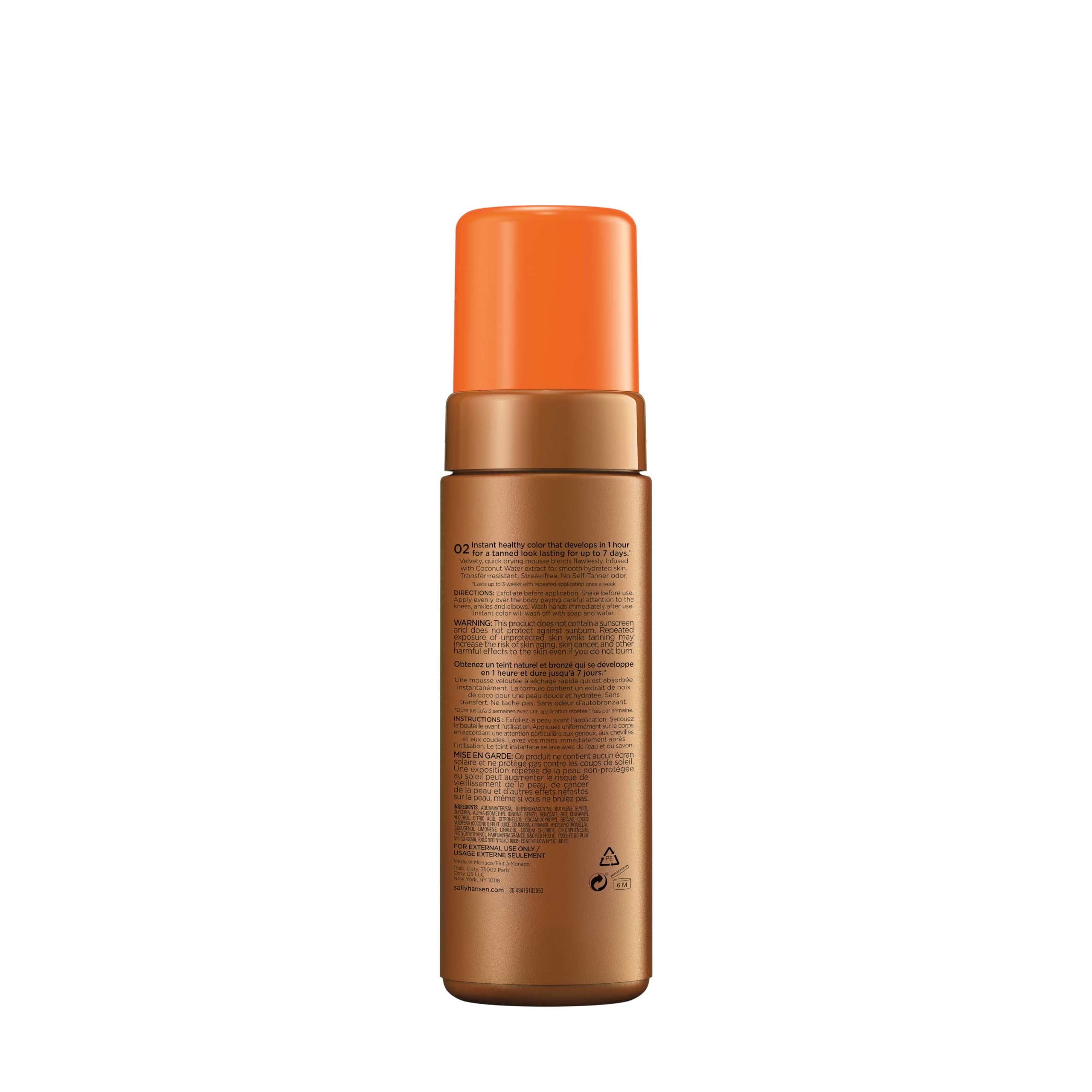 Sally Hansen gradual tanning lotion packaging highlighting the 7 day long lasting self tanner details.