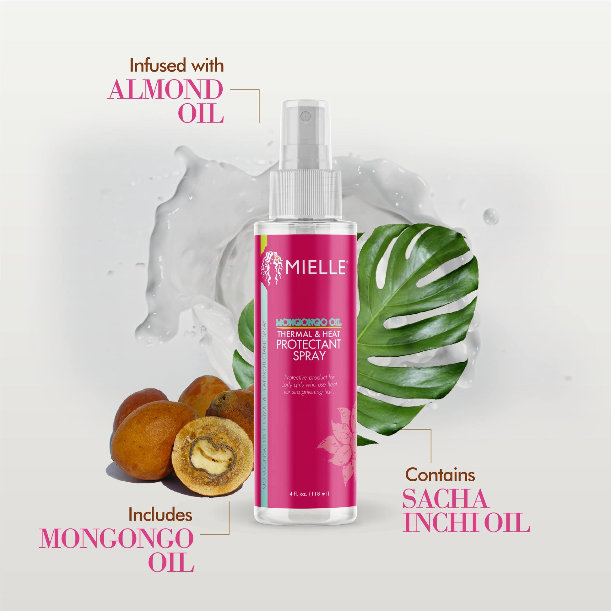 Side profile of Mielle Organics Mongongo Oil spray bottle.