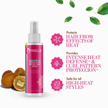 Authentic Mielle Organics heat protectant product packaging.