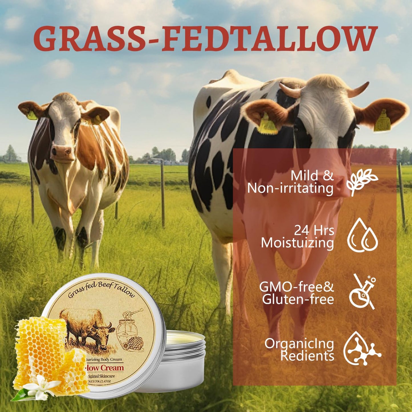 Weranoz grass fed tallow moisturizer with frankincense and castor oil being applied to dry skin.