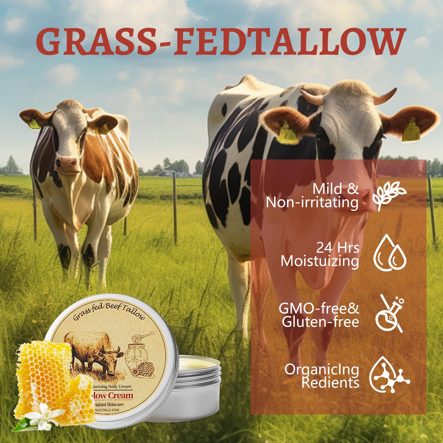 Weranoz grass fed tallow moisturizer with frankincense and castor oil being applied to dry skin.