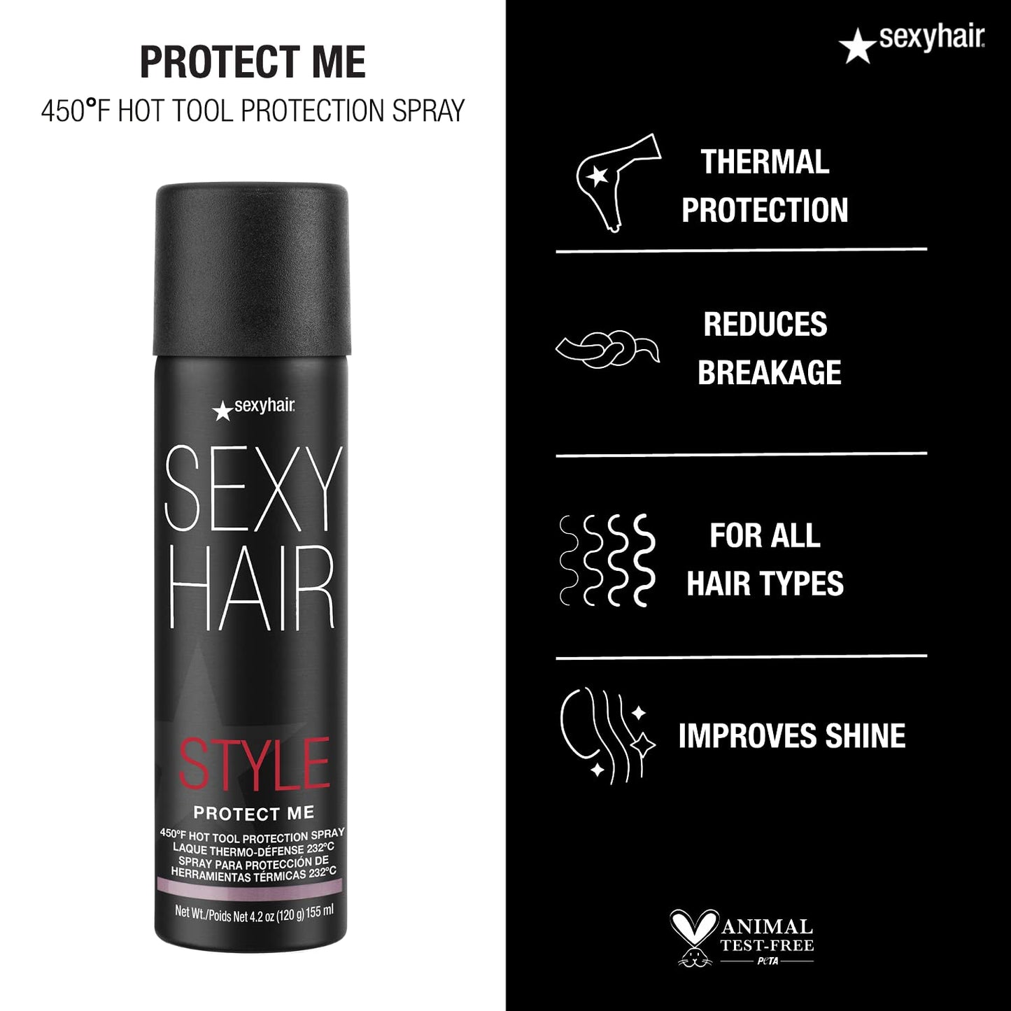 Professional hair styling tools with SexyHair protection spray