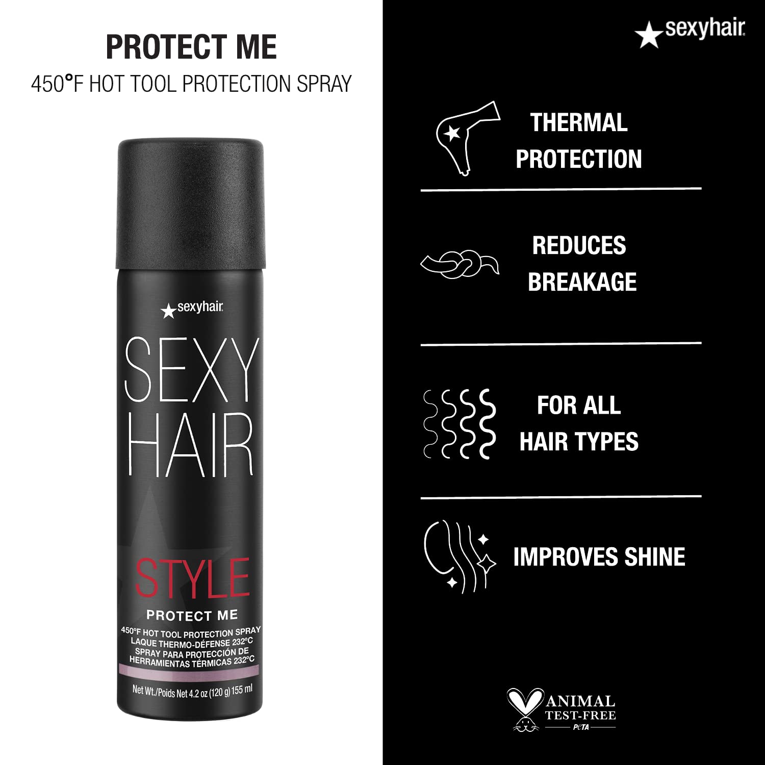 Professional hair styling tools with SexyHair protection spray