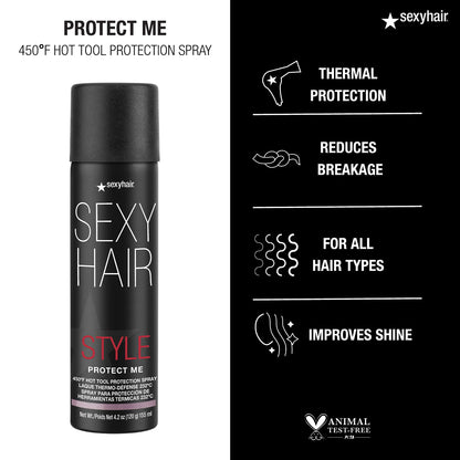 Professional hair styling tools with SexyHair protection spray