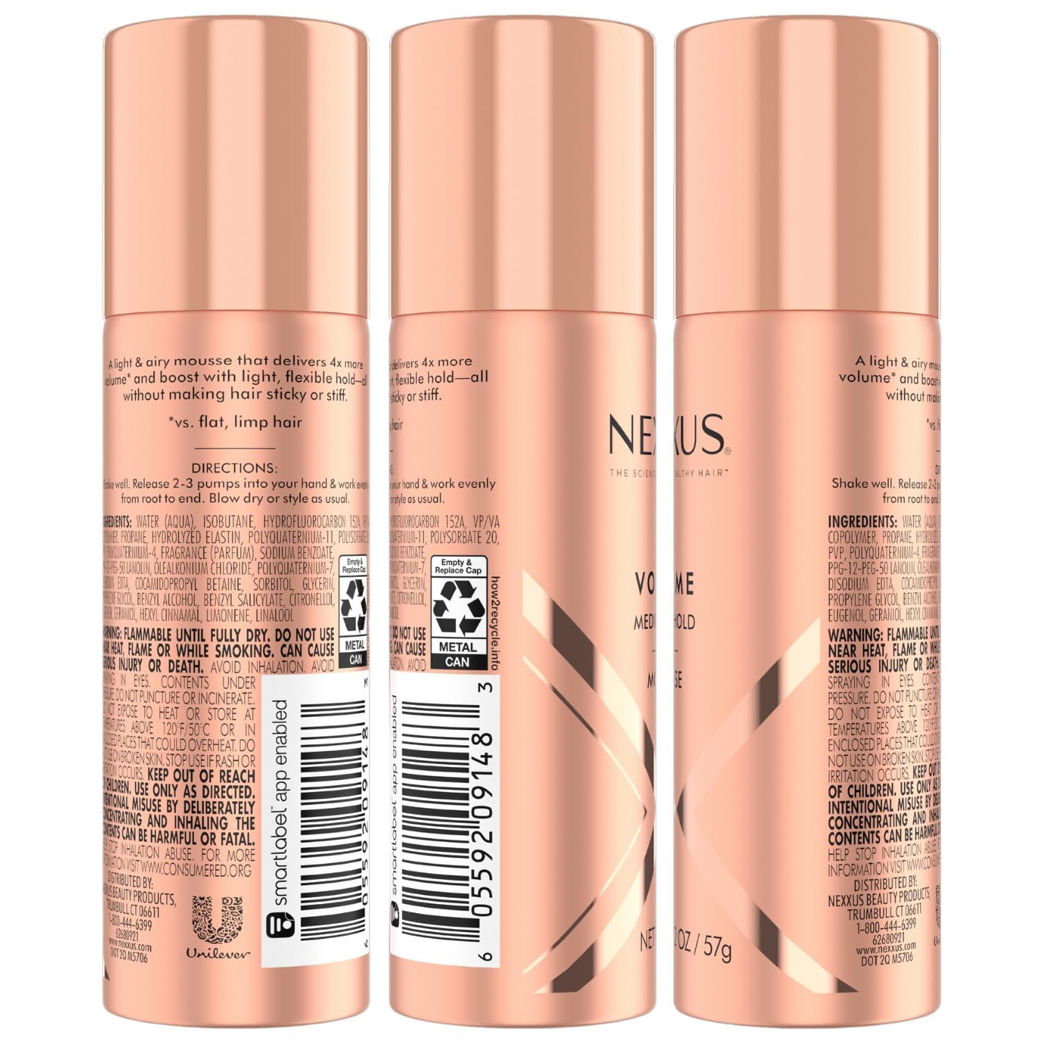 Nexxus salon hair styling mousse pack of three packaging details