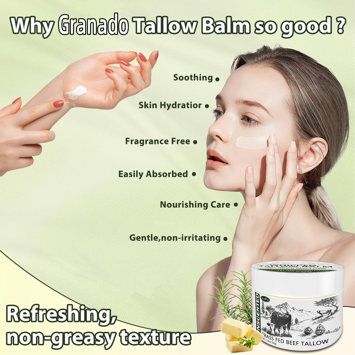 Organic whipped tallow moisturizer side view with product label