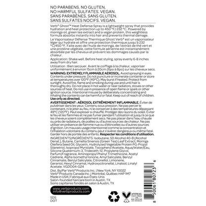 Detailed product label for Verb Ghost Heat Defense Spray