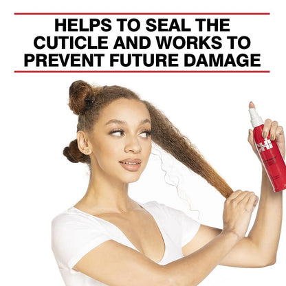 Back side of CHI 44 Iron Guard thermal spray bottle with ingredients