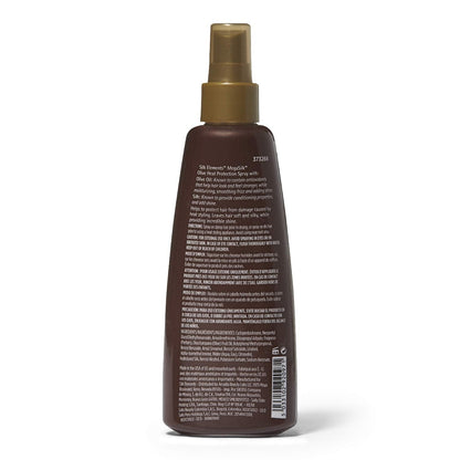 Close up label details of Silk Elements Megasilk Olive heat protectant spray 8 fluid ounce
