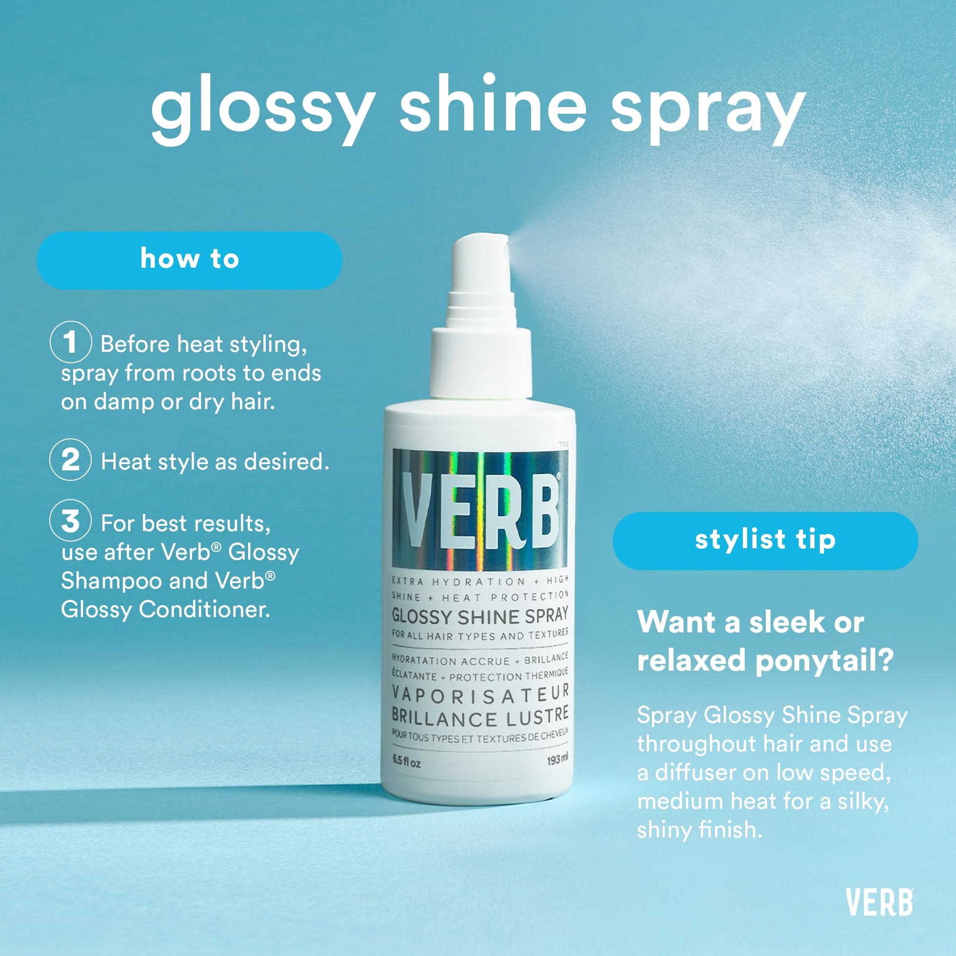 Verb Glossy Shine Spray for frizz control and hydration