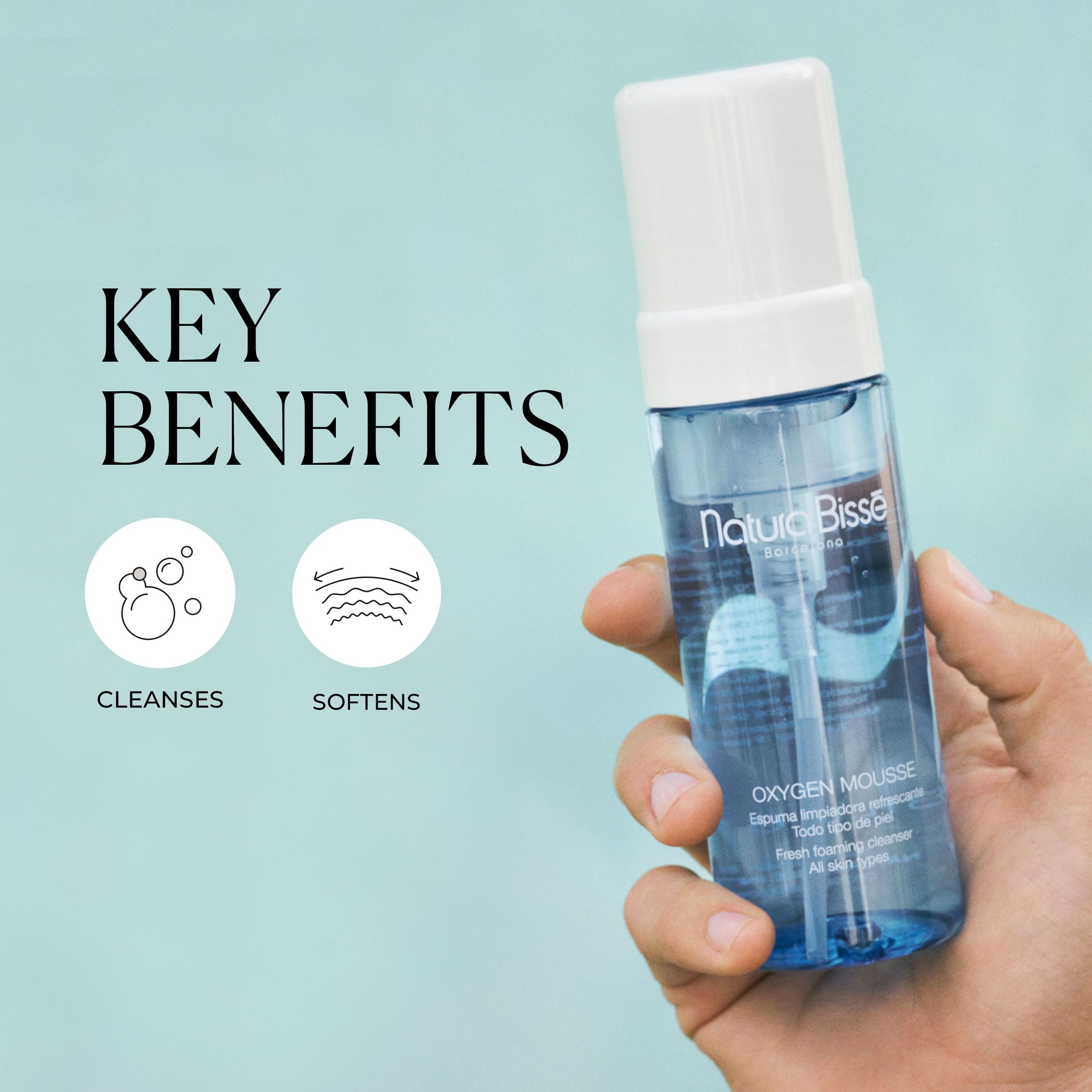 Natura Bisse Oxygen Mousse deep purifying cleanser bottle angle