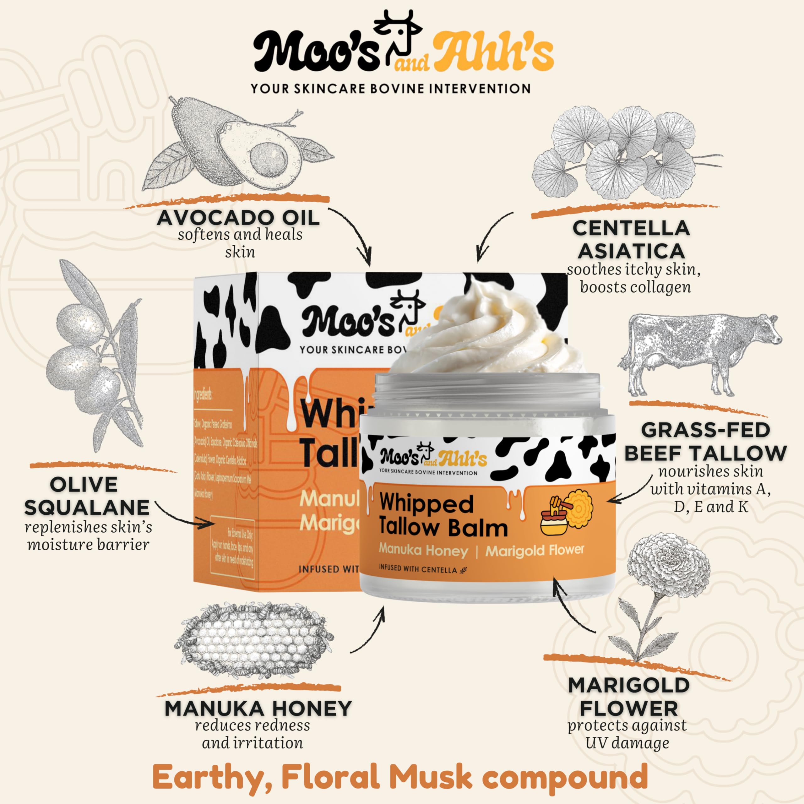 Moo's and Ahh's Grass Fed Beef Tallow moisturizer texture close up