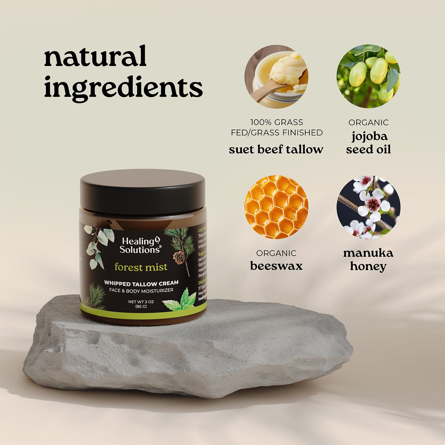 Texture shot of the light and airy whipped beef tallow cream for face and body hydration.