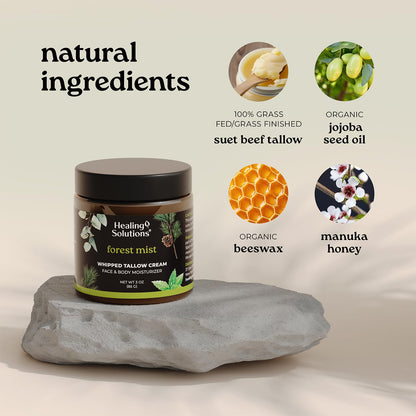 Texture shot of the light and airy whipped beef tallow cream for face and body hydration.