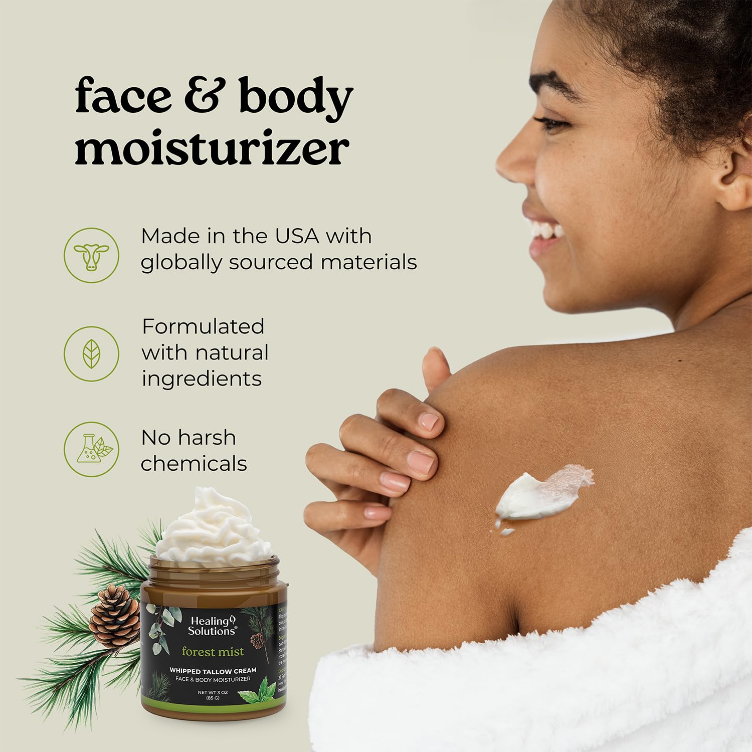 Healing Solutions Forest Mist balm being applied onto clean skin for intense barrier repair.