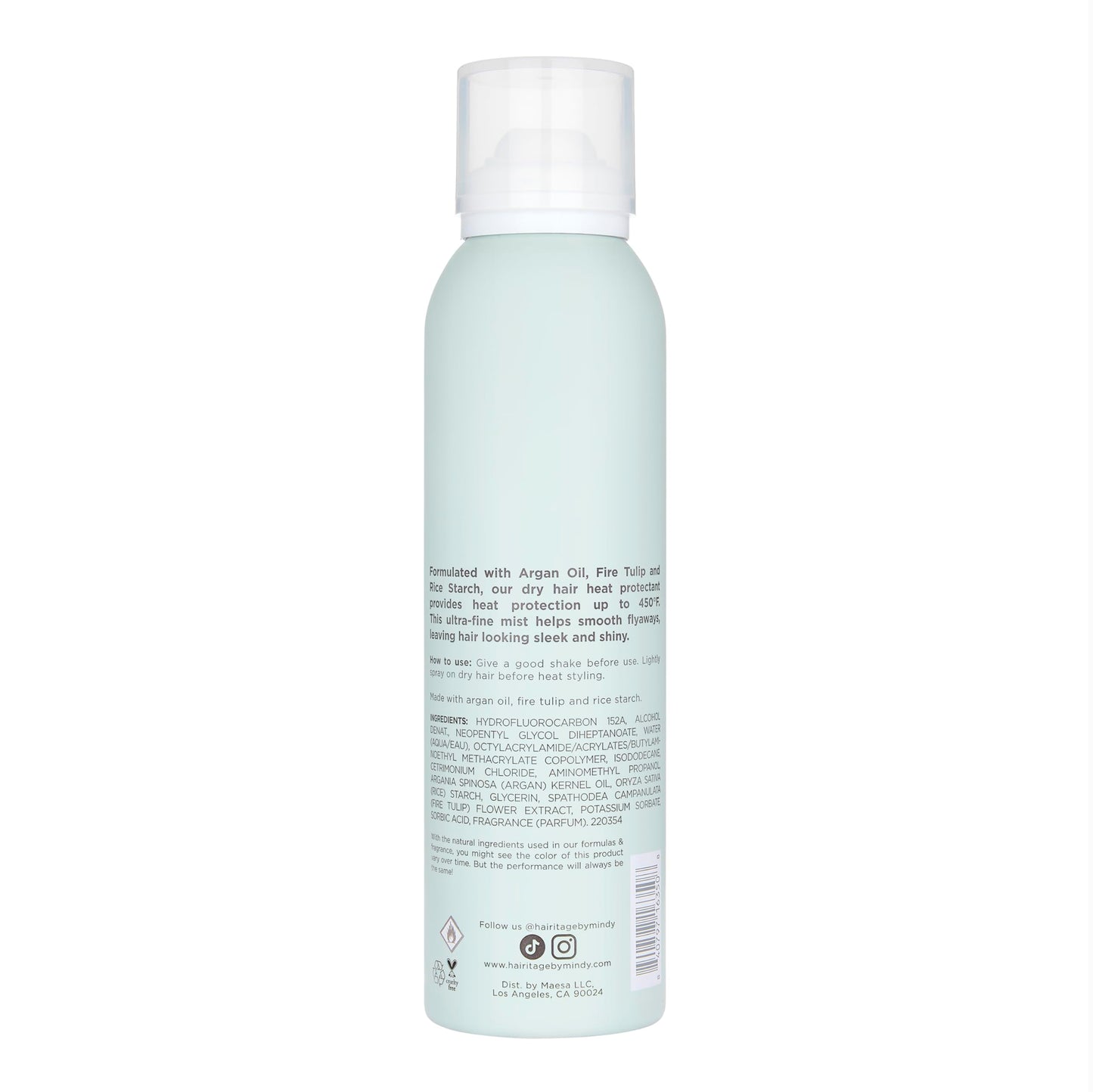 Hairitage Argan Oil Heat Protectant Spray product label details