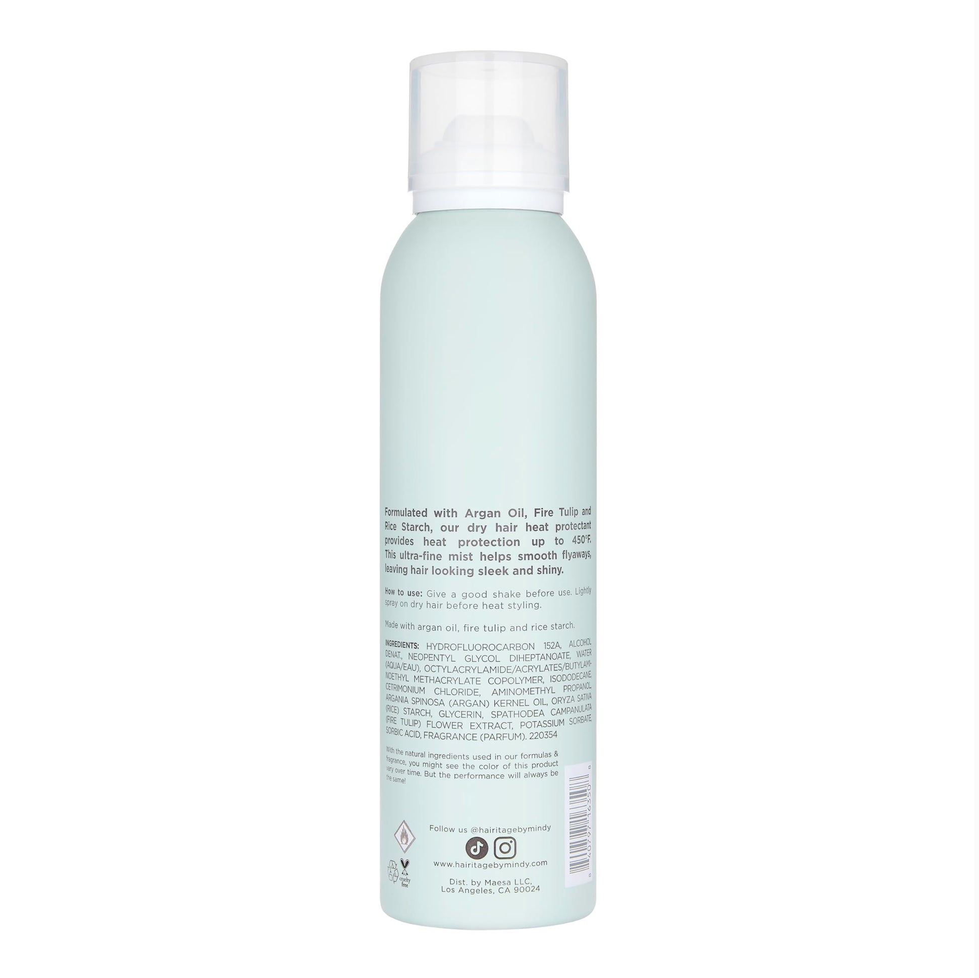 Hairitage Argan Oil Heat Protectant Spray product label details