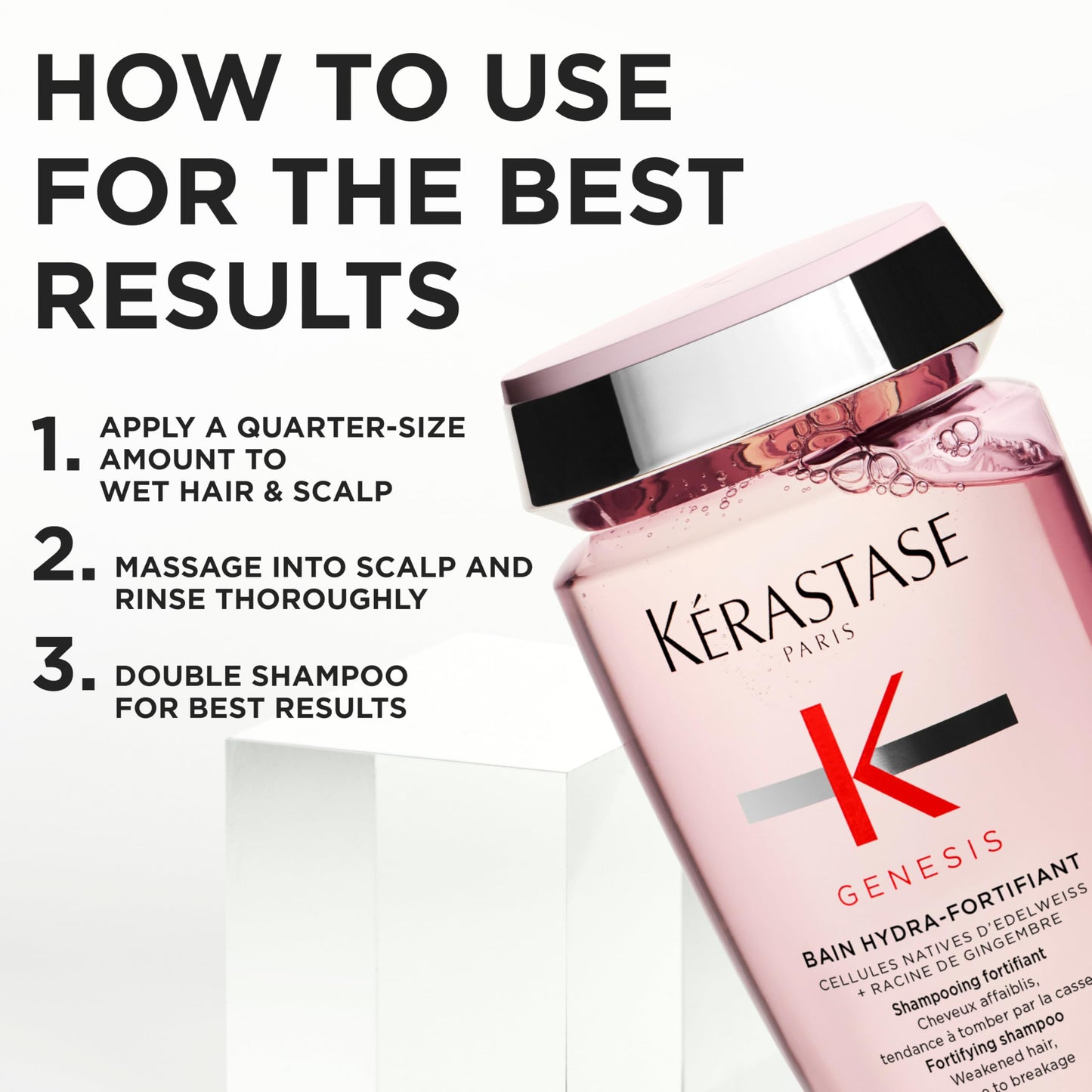 Close up of Kerastase Genesis branding and product size 150ml