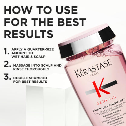 Close up of Kerastase Genesis branding and product size 150ml