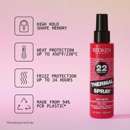 Redken Thermal Spray 22 label details and heat protection level