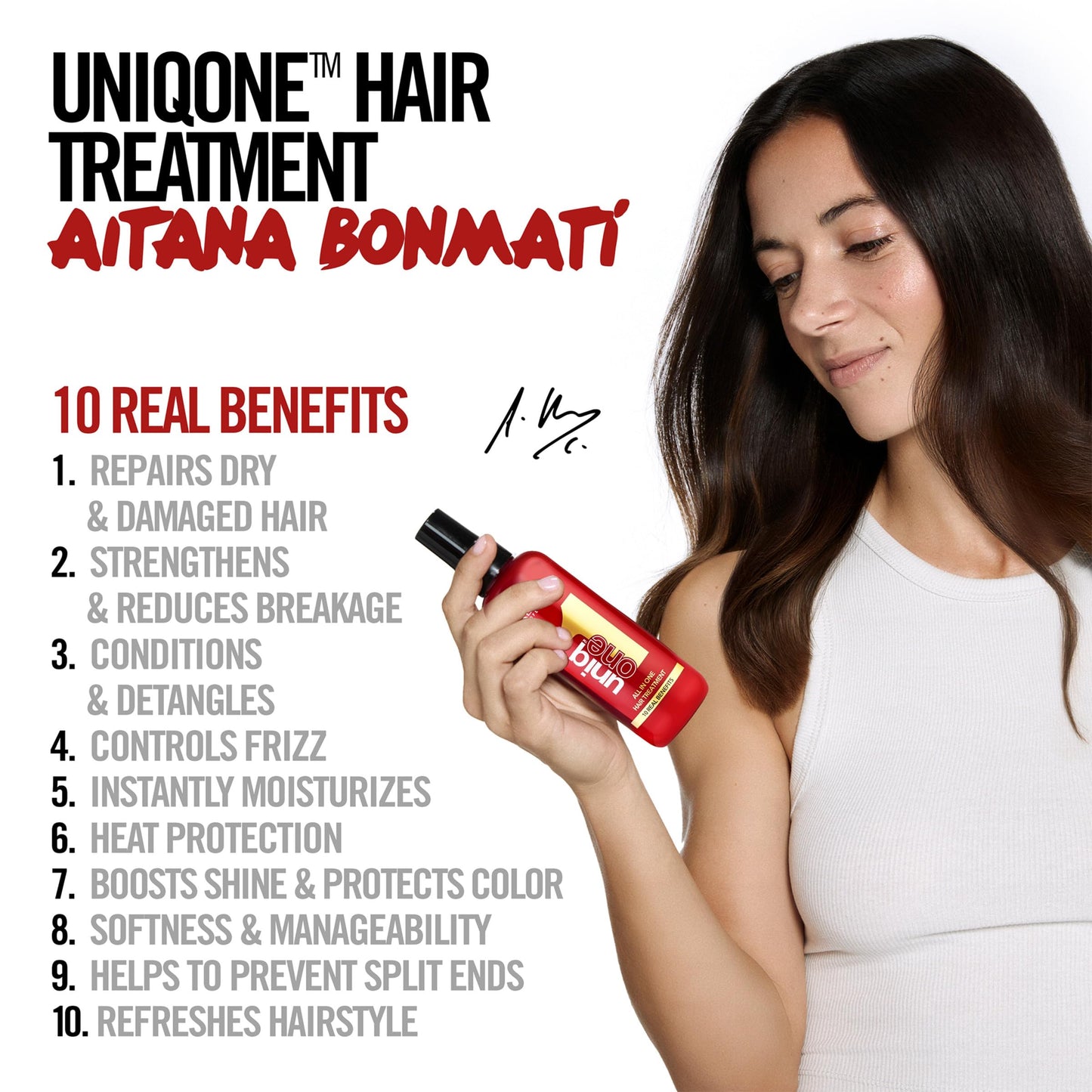 Back of Revlon UniqOne hair treatment bottle showing instructions