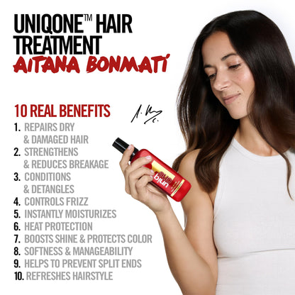 Back of Revlon UniqOne hair treatment bottle showing instructions