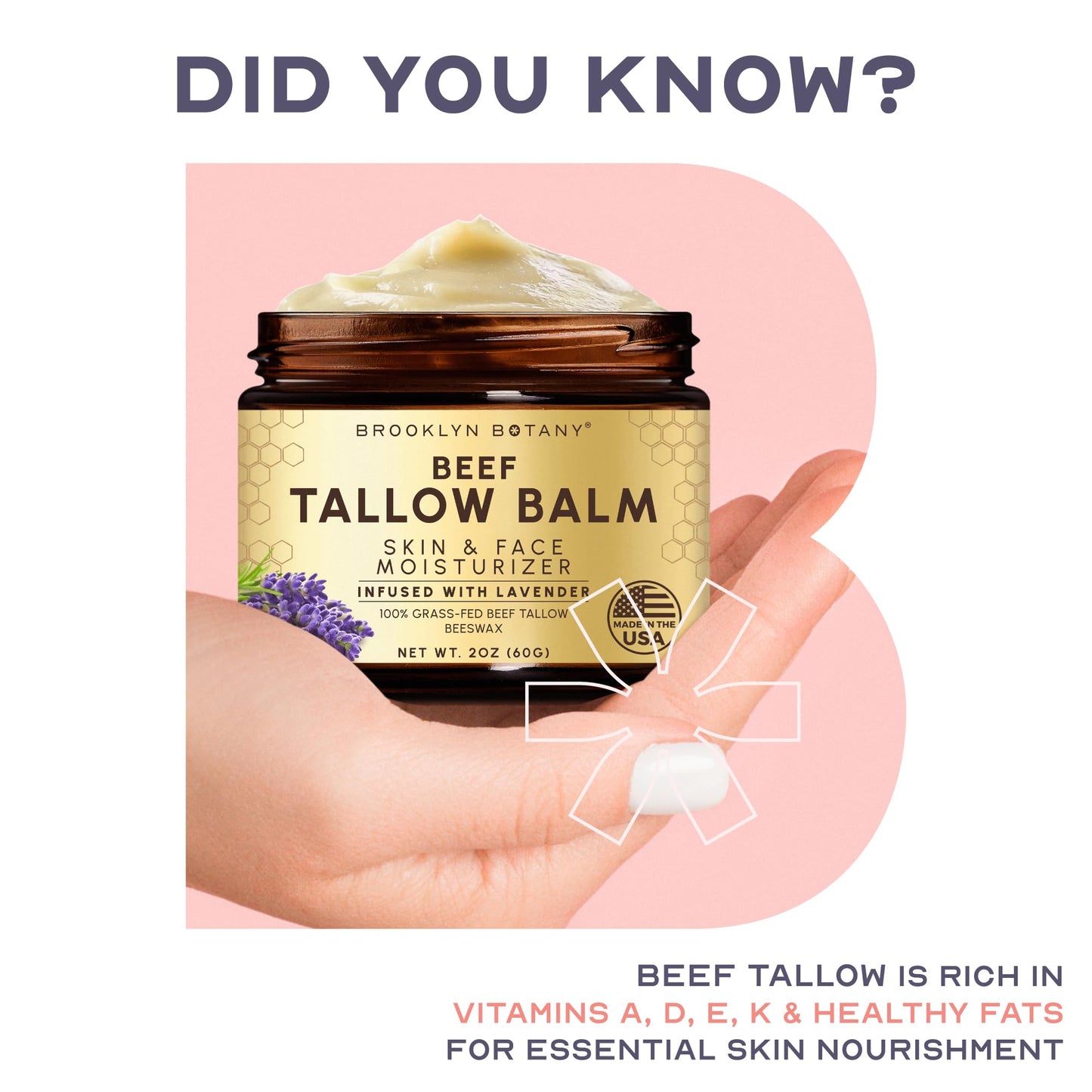 Authentic grass fed beef tallow product for deep hydration on dry skin