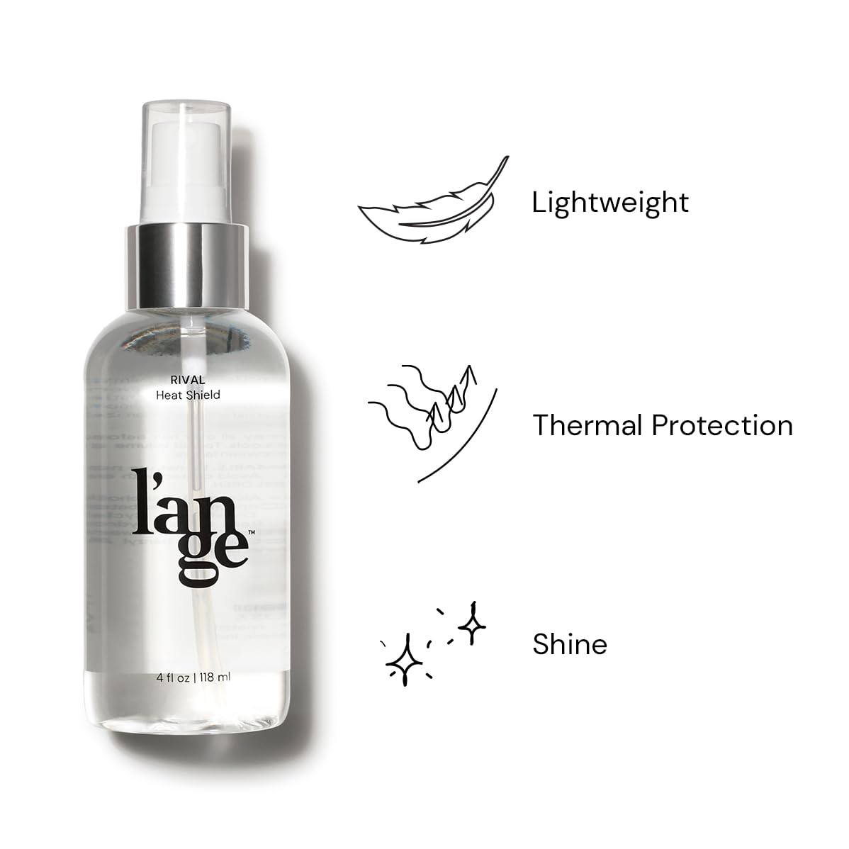 Back of L'Ange Hair Rival Heat Shield bottle with usage instructions